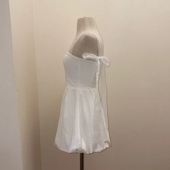 REFORMATION White Enza Square Ribbon Tie Strap Bubble Hem Minidress size 6 Small - Picture 4 of 16